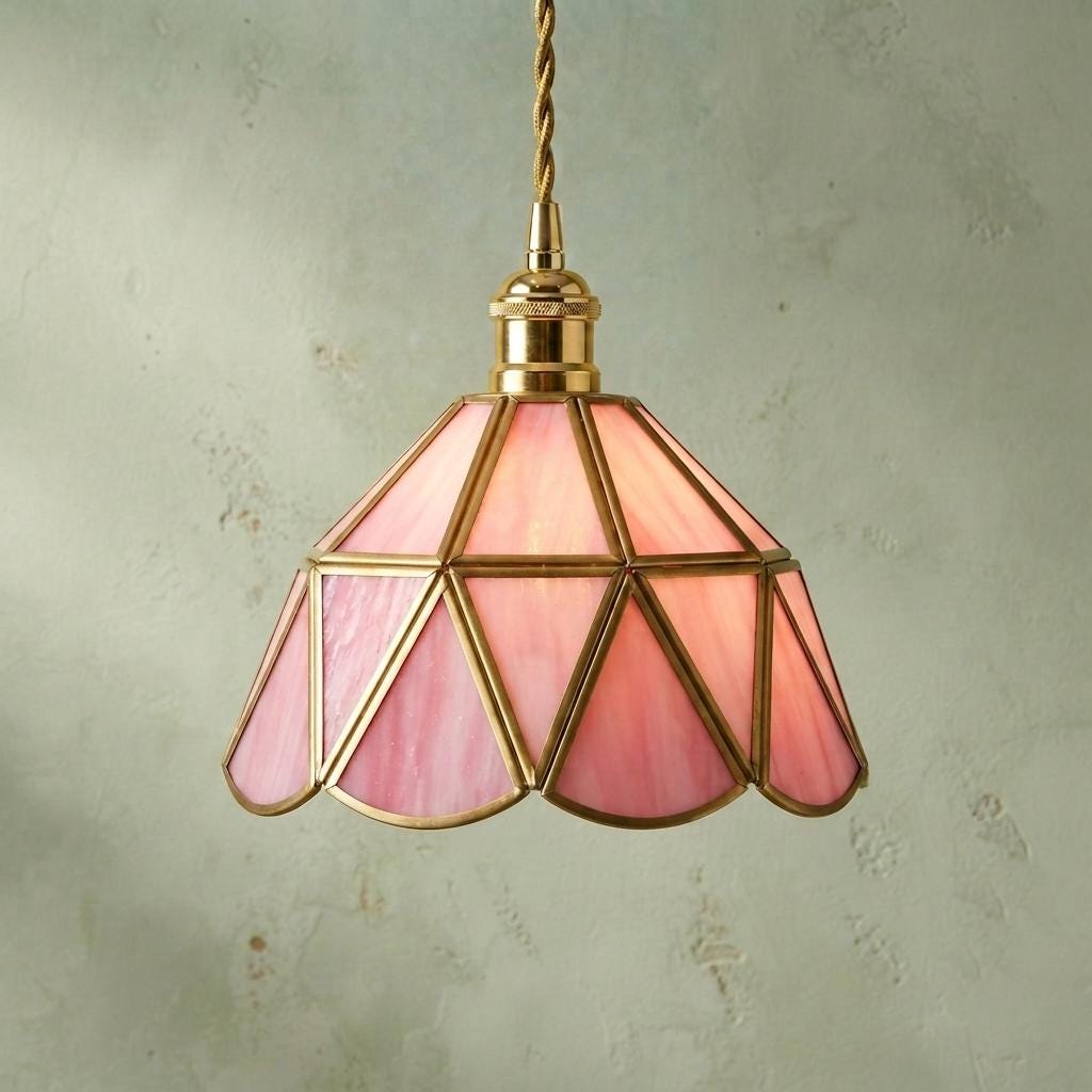 Pink Stained Glass Floral Scalloped Petal Pendant Light by AuroraeGlass