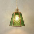 Handmade Green Embossed Glass Lamp Shade, Vintage Brass Art Nouveau Accent Light