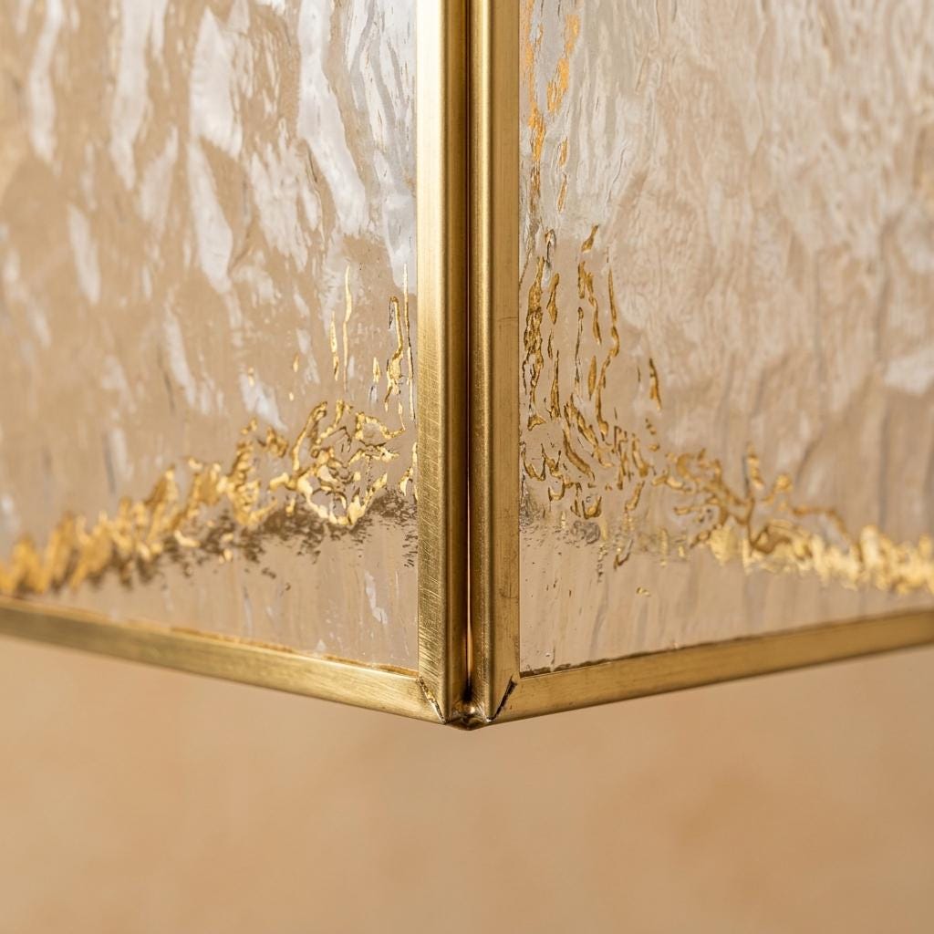 Textured Glass Pendant Light, Square Brass Frame Hanging Lamp, Vintage Kitchen Island Light (10cm)