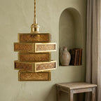 Amber Stained Glass Geometric Art Deco Pendant Light - product view 9