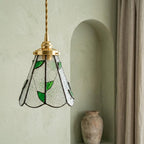 Green Clear Floral Stained Glass Pendant Light - product view 6