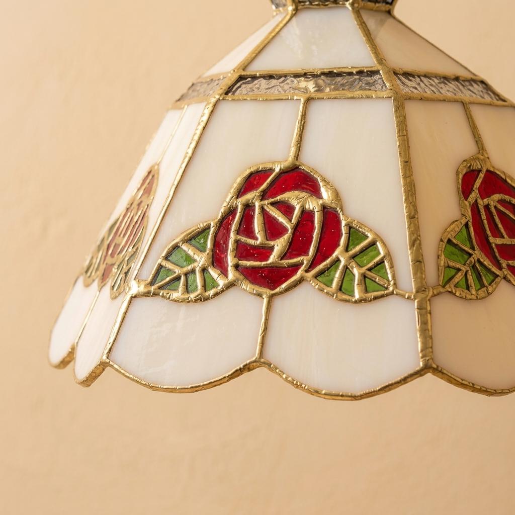 Stained Glass Lamp Shade, Rose Tiffany Style Shade, Cream Floral Replacement Shade, Vintage Pendant Light Cover, Handmade Glass Decor