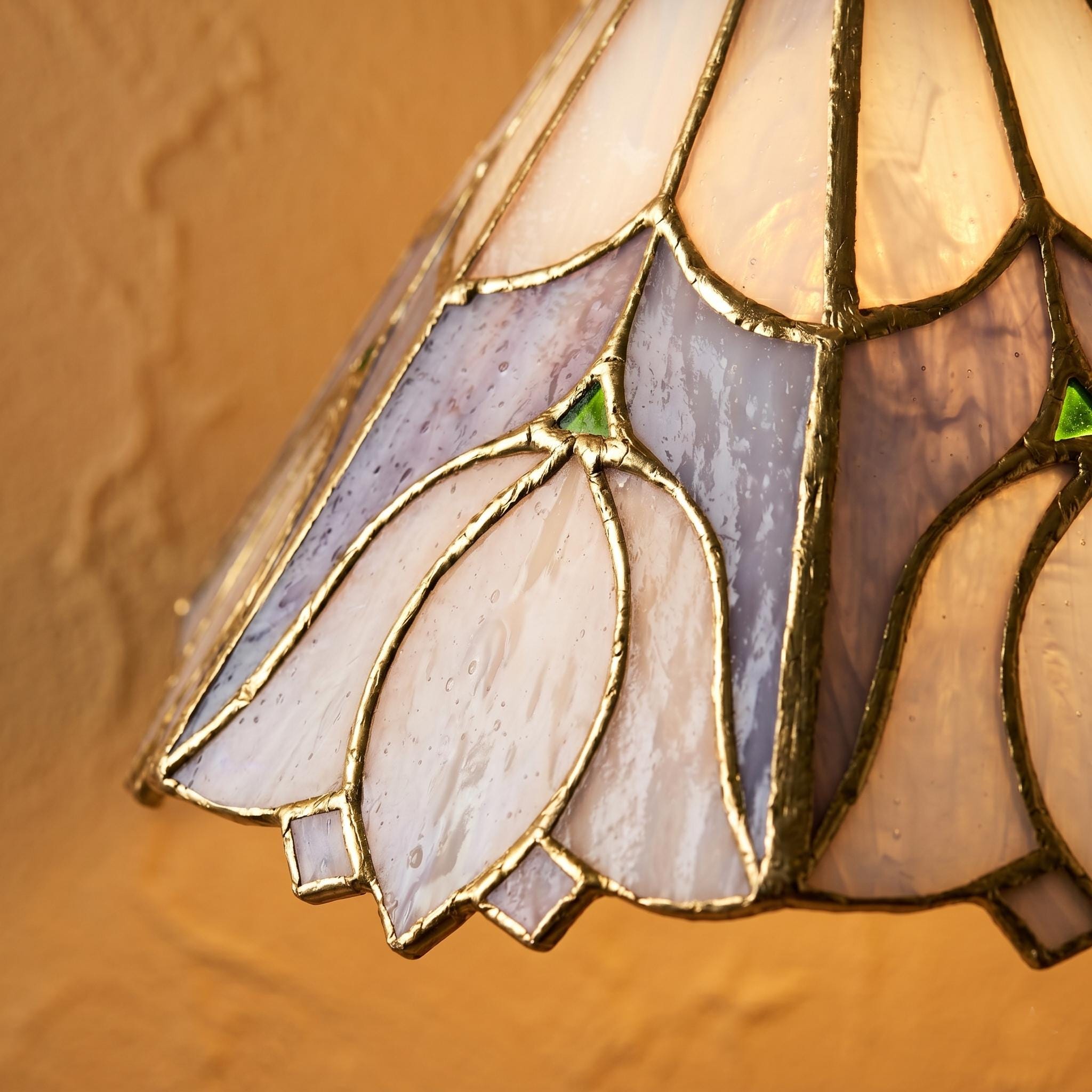 Handmade Stained Glass Pendant Light, Lavender Floral Hanging Lamp, Tiffany Style Petal Ceiling Light, Cottagecore Art Nouveau Lamp