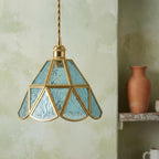 Aqua Blue Stained Glass Geometric Pendant Light - product view 7