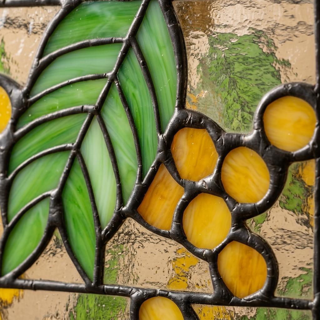 Stained Glass Pendant Light, Yellow Floral Green Leaf Hanging Lamp, Tiffany Style Botanical Ceiling Light, Cottagecore Decor
