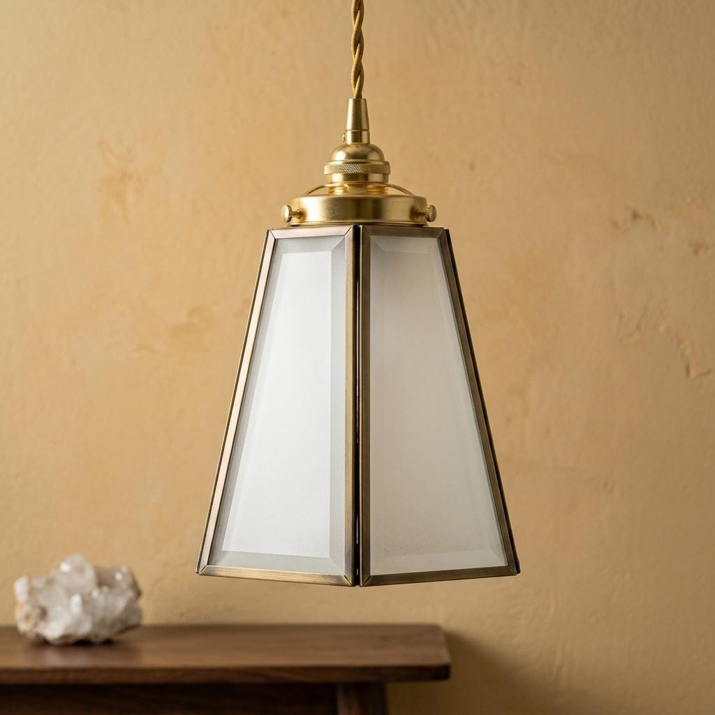 Faceted Glass Pendant Light, Antique Brass Geometric Hallway Fixture