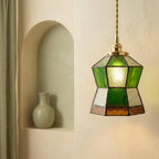 Green Stained Glass Geometric Art Deco Entryway Pendant Light - product view 6
