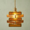 Amber Geometric Stained Glass Pendant Light, Vintage Gold Frame Hanging Lamp Fixture