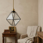 Clear Textured Geometric Stained Glass Pendant Light Shade - product view 5