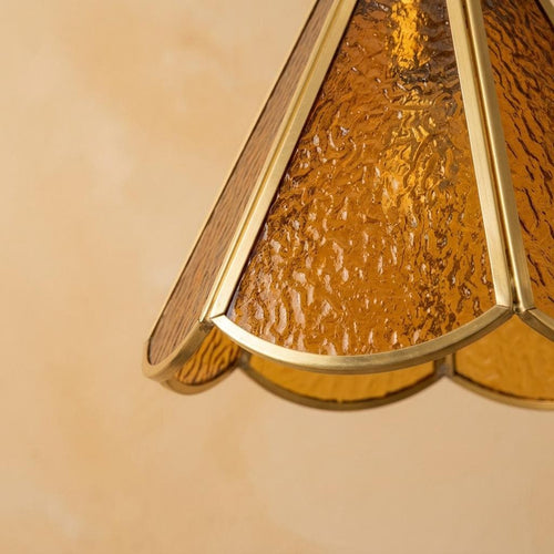 Amber Scalloped Glass Pendant Light, Vintage Style Cottagecore Hanging Lamp