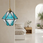 Geometric Stained Glass Blue Pendant Light - product view 8