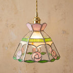 Pink Rose Stained Glass Floral Pendant Light by AuroraeGlass