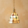 Stained Glass Pendant Light, Ivory Jewel Tone Hanging Lamp, Small Tiffany Style Ceiling Light, Boho Entryway Lighting