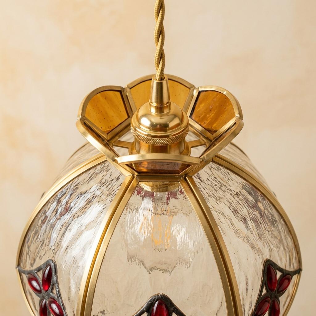 Stained Glass Tulip Pendant Light Shade, Amber Red Floral Lampshade, Vintage Cottagecore Lighting Decor