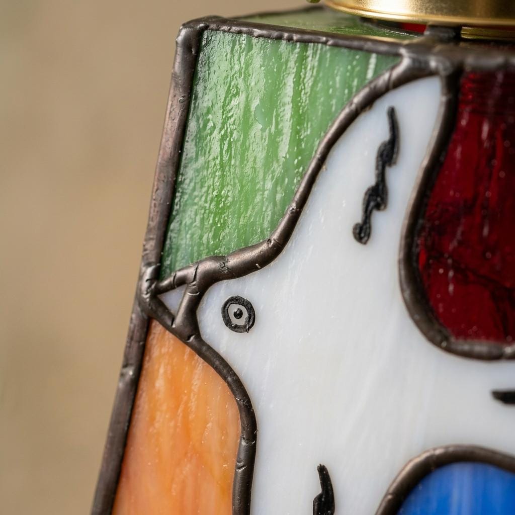 Handmade Stained Glass Pendant Light, White Bird Hanging Lamp, Colorful Boho Fixture
