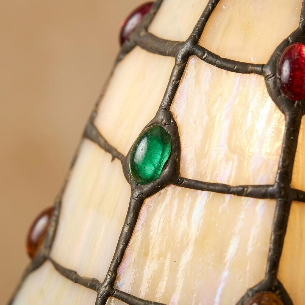Stained Glass Pendant Light, Ivory Jewel Tone Hanging Lamp, Small Tiffany Style Ceiling Light, Boho Entryway Lighting