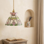 Pink Rose Stained Glass Floral Pendant Light - product view 8