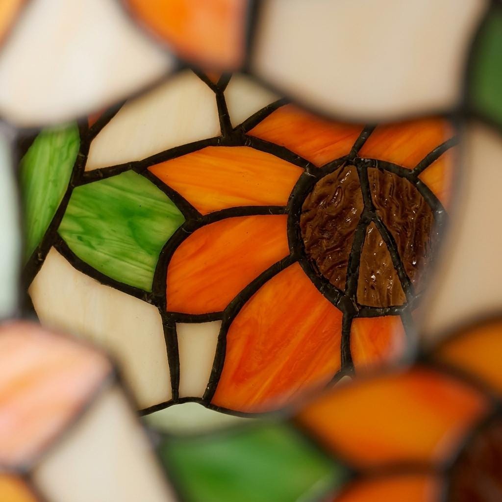 Sunflower Stained Glass Pendant Light, Tiffany Style Floral Hanging Lamp, Orange Green Dome Ceiling Light, Cottagecore Decor