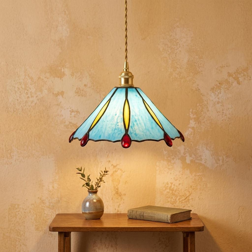 Blue Stained Glass Lamp Shade, Tiffany Style Pendant Light Shade, Small Replacement Glass Lampshade, Handmade Hanging Light Cover