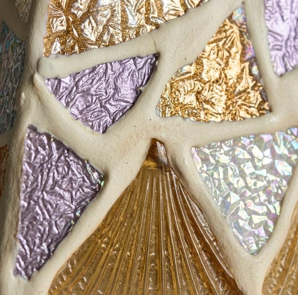 Handcrafted Mosaic Glass Pendant Light , Amber Lavender Seafoam Shell Art Lamp