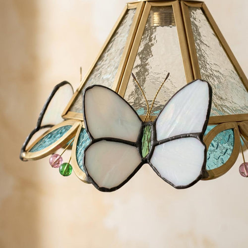 Butterfly Stained Glass Pendant Light Shade, Handmade Iridescent Glass Lamp Shade, Small Tiffany Style Hanging Lamp Shade, Cottagecore Decor