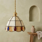Amber Cream Scalloped Stained Glass Pendant Light - product view 7