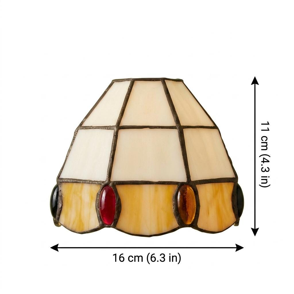 Stained Glass Pendant Light, Cream and Amber Scalloped Mini Hanging Lamp, Tiffany Style Jewel Accent Ceiling Light