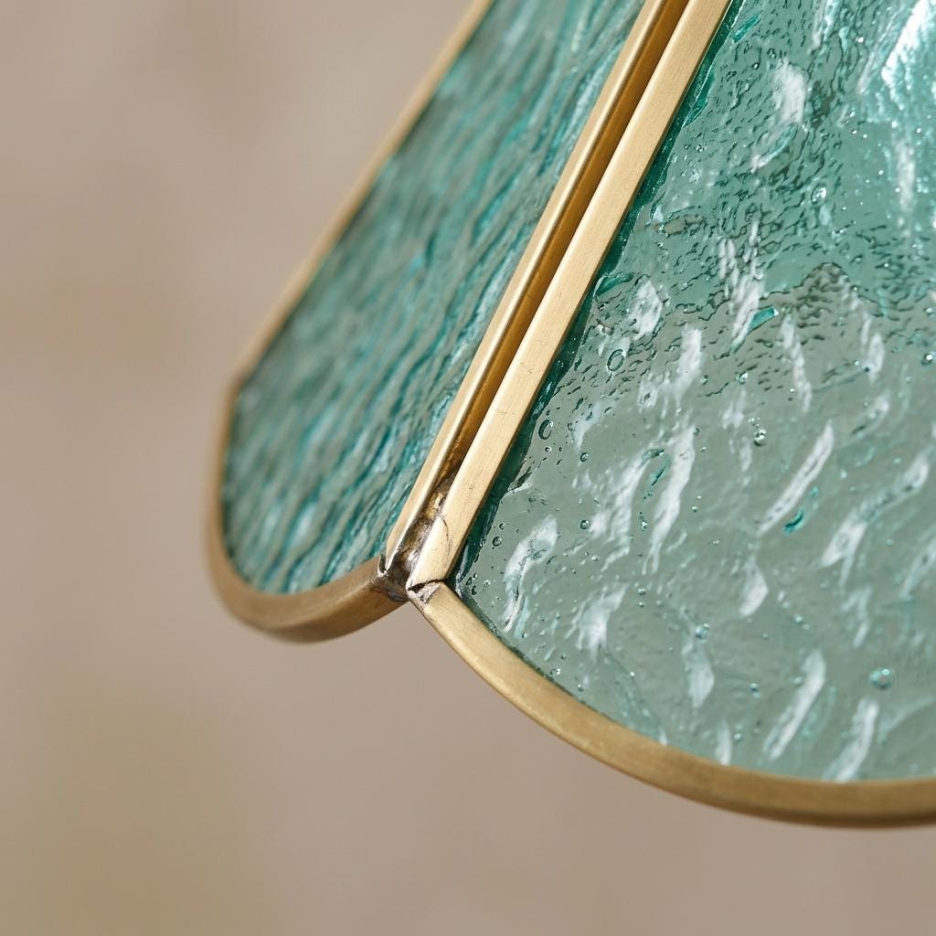 Aqua Scalloped Stained Glass Pendant Light, Coastal Cottage Hanging Lamp