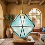 Geometric Stained Glass Blue Pendant Light - product view 9