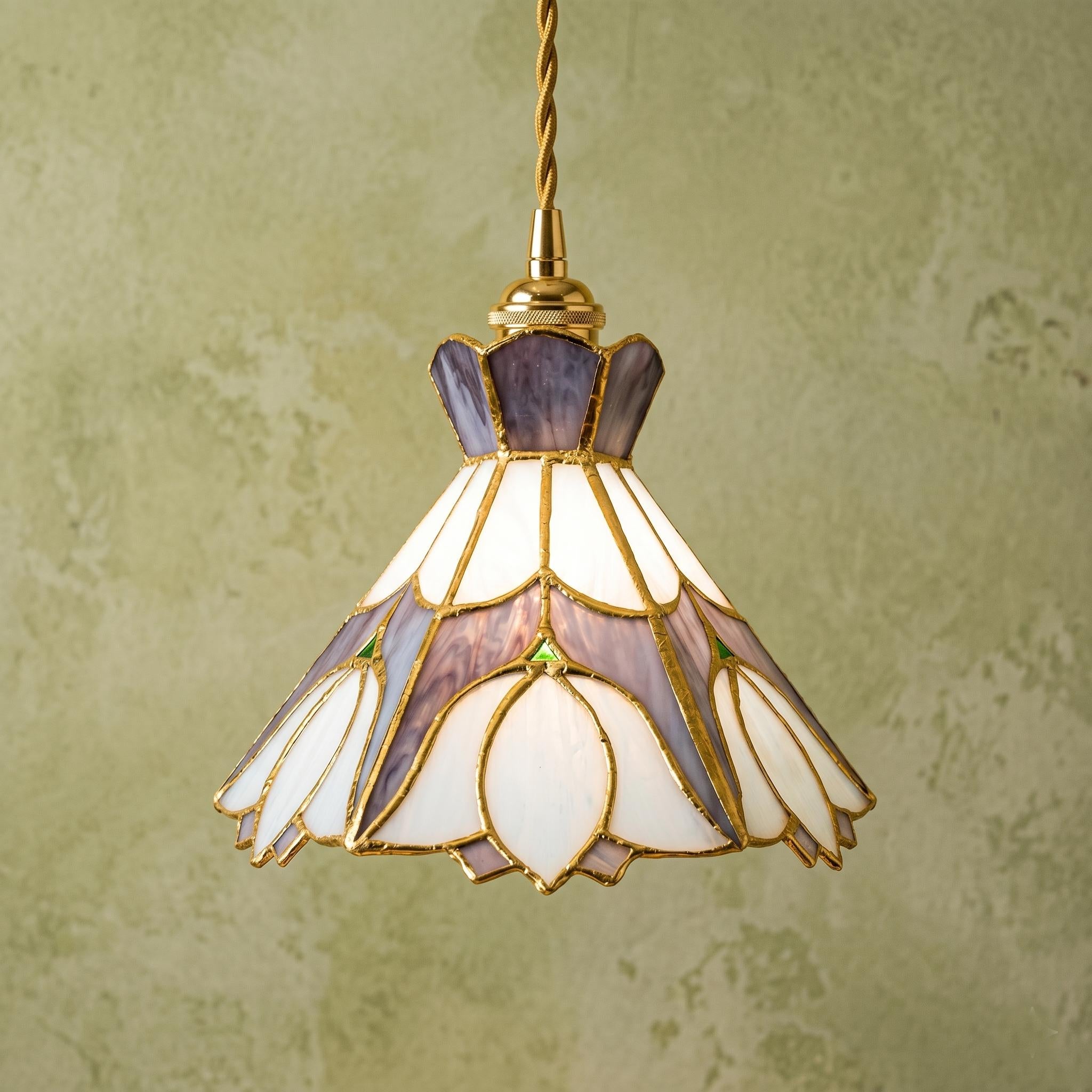 Handmade Stained Glass Pendant Light, Lavender Floral Hanging Lamp, Tiffany Style Petal Ceiling Light, Cottagecore Art Nouveau Lamp