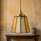 Small Amber Cream Stained Glass Pendant Light - product view 6