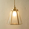 Clear Glass Geometric Pendant Light, Brass Tone Art Deco Hanging Lamp