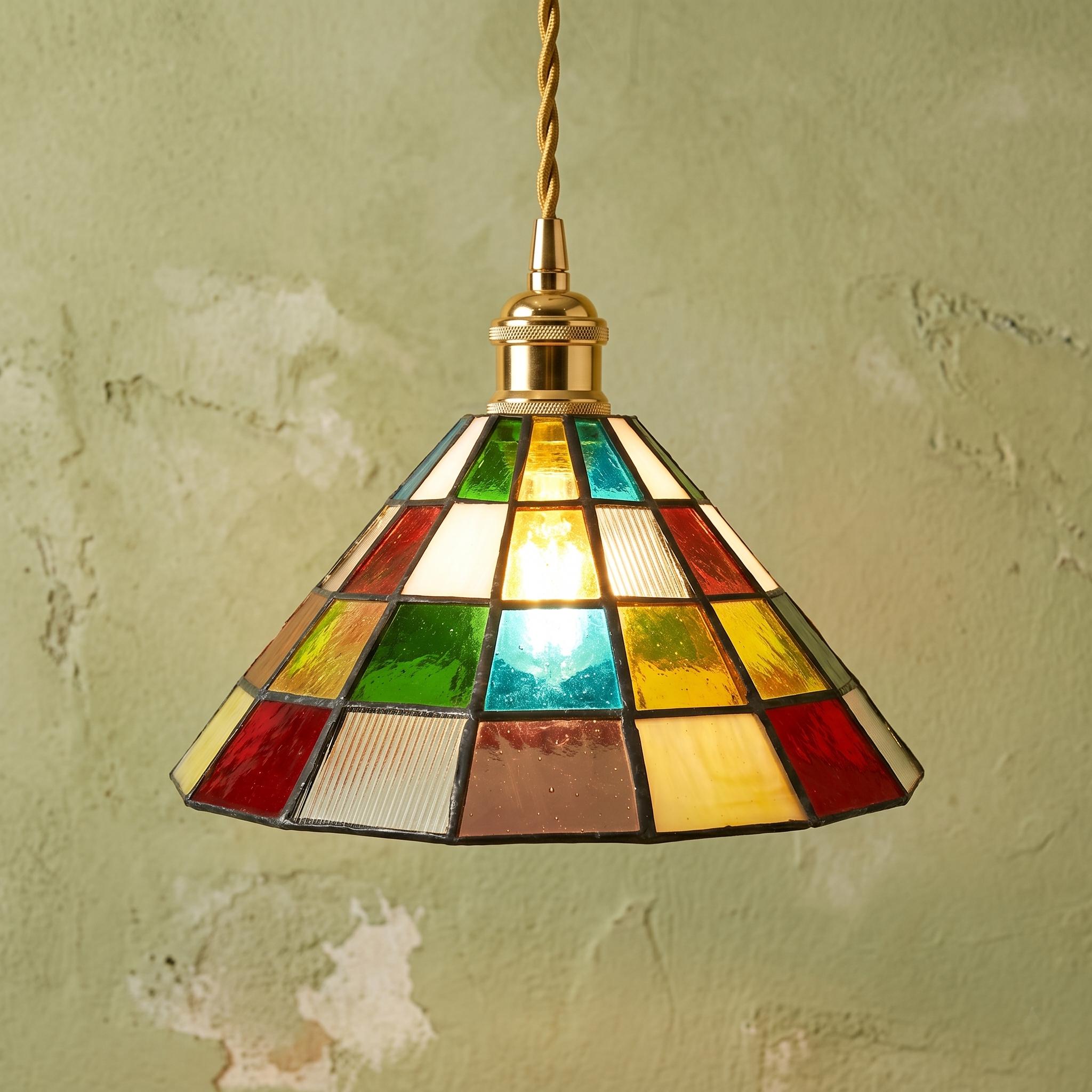 Handmade Stained Glass Pendant Light, Colorful Mosaic Tiffany Style Hanging Lamp, Geometric Glass Ceiling Light for Kitchen Island Decor