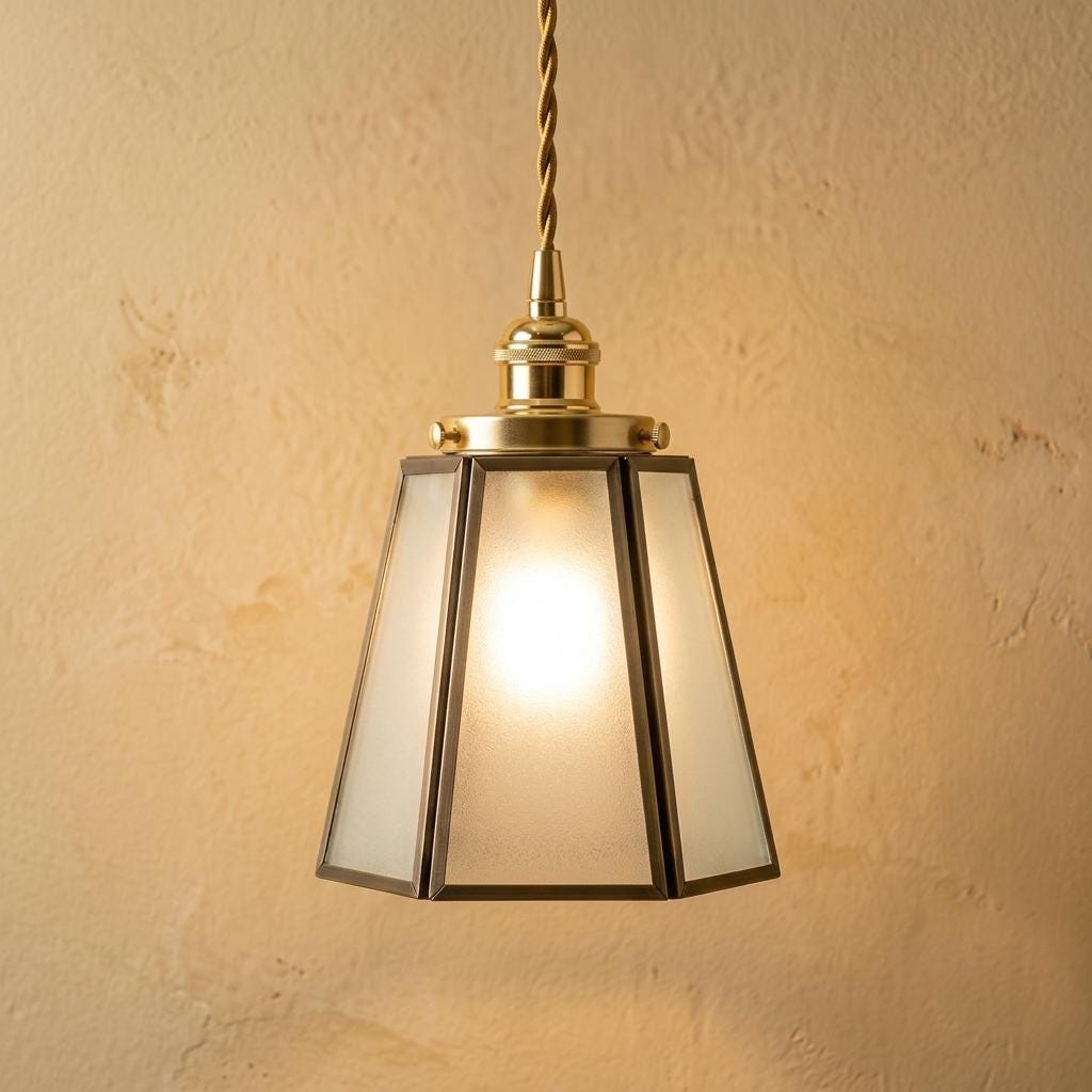 Faceted Glass Pendant Light, Antique Brass Geometric Hallway Fixture
