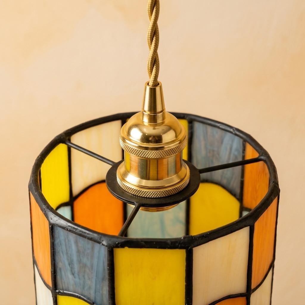 Colorful Stained Glass Lamp Shade, Small Tiffany Style Table Lampshade, Blue Yellow Orange Mosaic Shade, Handmade Glass Lighting Decor