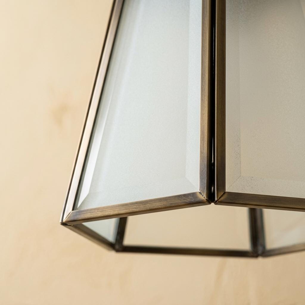 Faceted Glass Pendant Light, Antique Brass Geometric Hallway Fixture