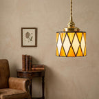 Geometric Stained Glass Amber Orange Pendant Light - product view 7