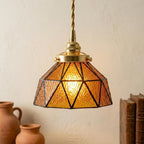 Amber Geometric Stained Glass Art Deco Pendant Light - product view 10