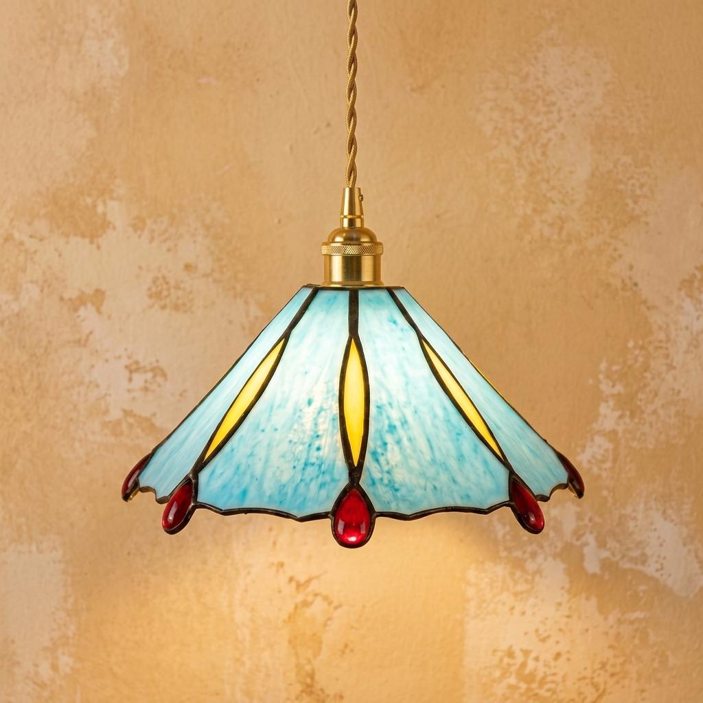 Blue Stained Glass Lamp Shade, Tiffany Style Pendant Light Shade, Small Replacement Glass Lampshade, Handmade Hanging Light Cover