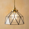 Stained Glass Pendant Light, Clear Textured Geometric Hanging Lamp, Faceted Tiffany Style Ceiling Light, Art Deco Dining Room Fixture