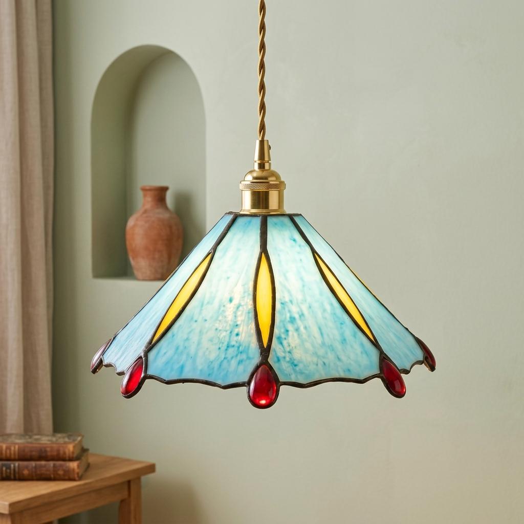 Blue Stained Glass Lamp Shade, Tiffany Style Pendant Light Shade, Small Replacement Glass Lampshade, Handmade Hanging Light Cover