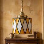Geometric Stained Glass Amber Orange Pendant Light - product view 10