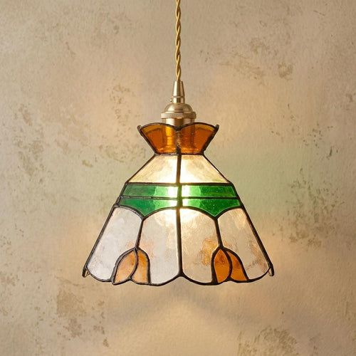 Amber Green Floral Stained Glass Pendant Light by AuroraeGlass