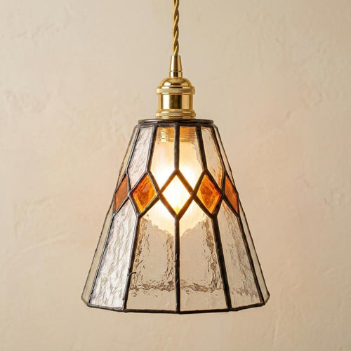 Amber Clear Geometric Stained Glass Pendant Light by AuroraeGlass