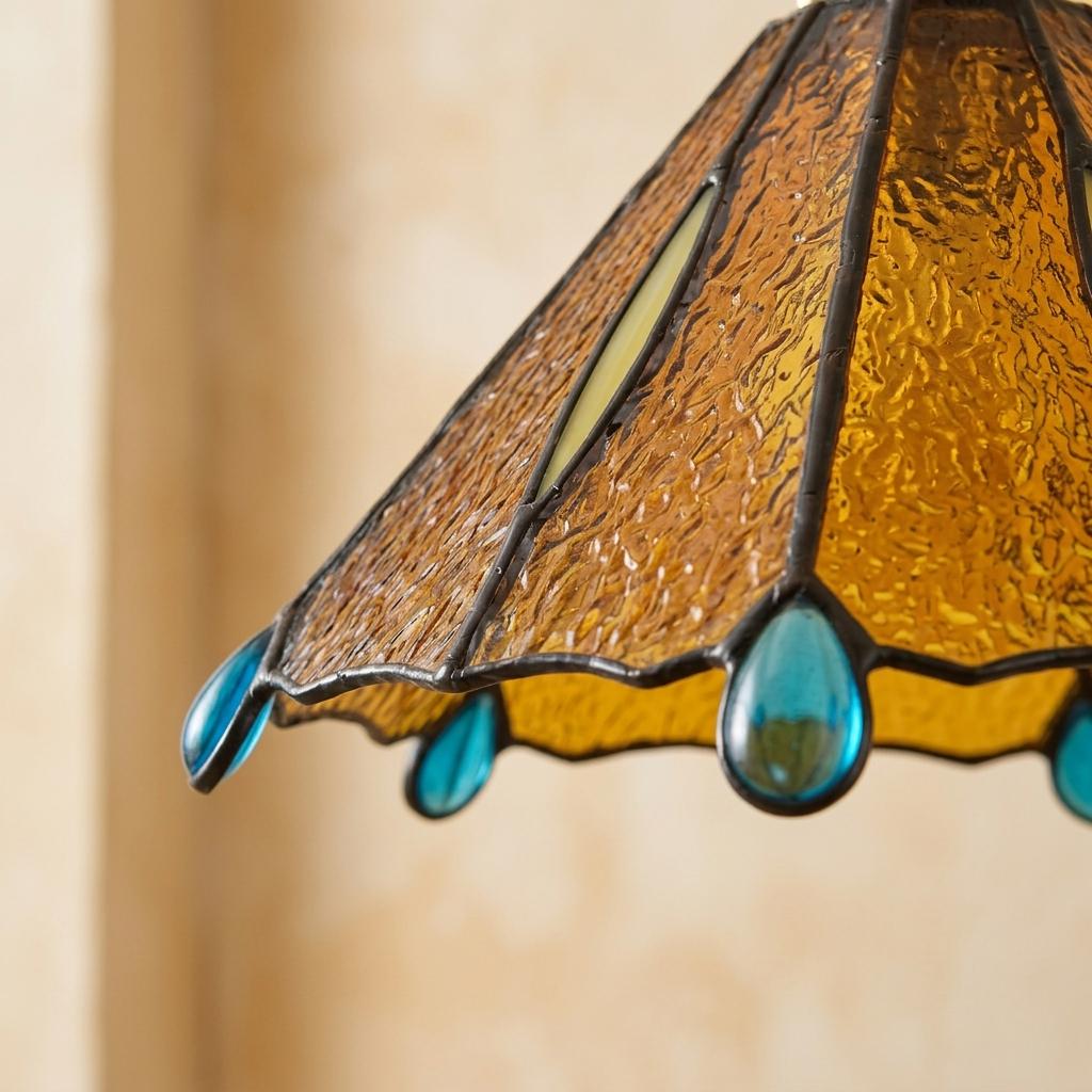 Stained Glass Dragonfly Pendant Lampshade, Amber Tiffany Style Art Glass Shade, Handmade Hanging Light Shade, Boho Cottage Decor