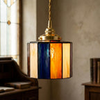 Cream Orange Drum Stained Glass Pendant Light - product view 10