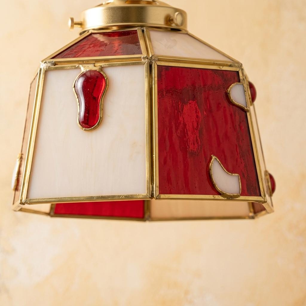Red Stained Glass Pendant Light, Vintage Tiffany Style Hanging Lamp, Handmade Glass Ceiling Light for Kitchen Island, Boho Decor