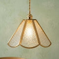 Clear Textured Glass Pendant Light, Scalloped Tiffany Style Hanging Lamp, Vintage Gold Ceiling Light