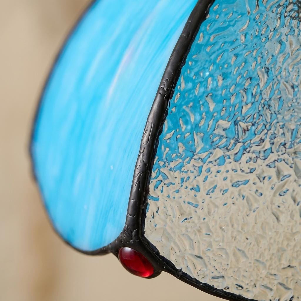 Aqua Blue Stained Glass Dome Pendant Light, Art Nouveau Ceiling Lamp