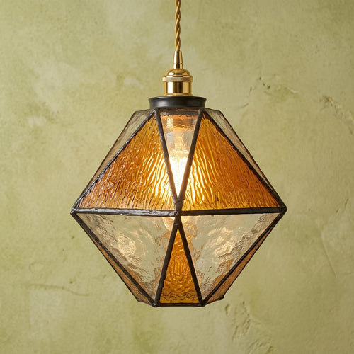 Amber Stained Glass Geometric Diamond Pendant Light by AuroraeGlass